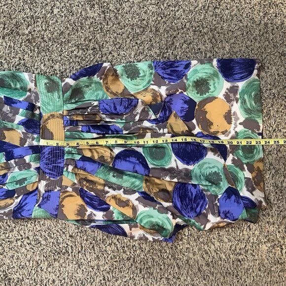 BCBG Silk Multicolor Green Floral Drape Pleated Dress Size 10 - Picture 6 of 14